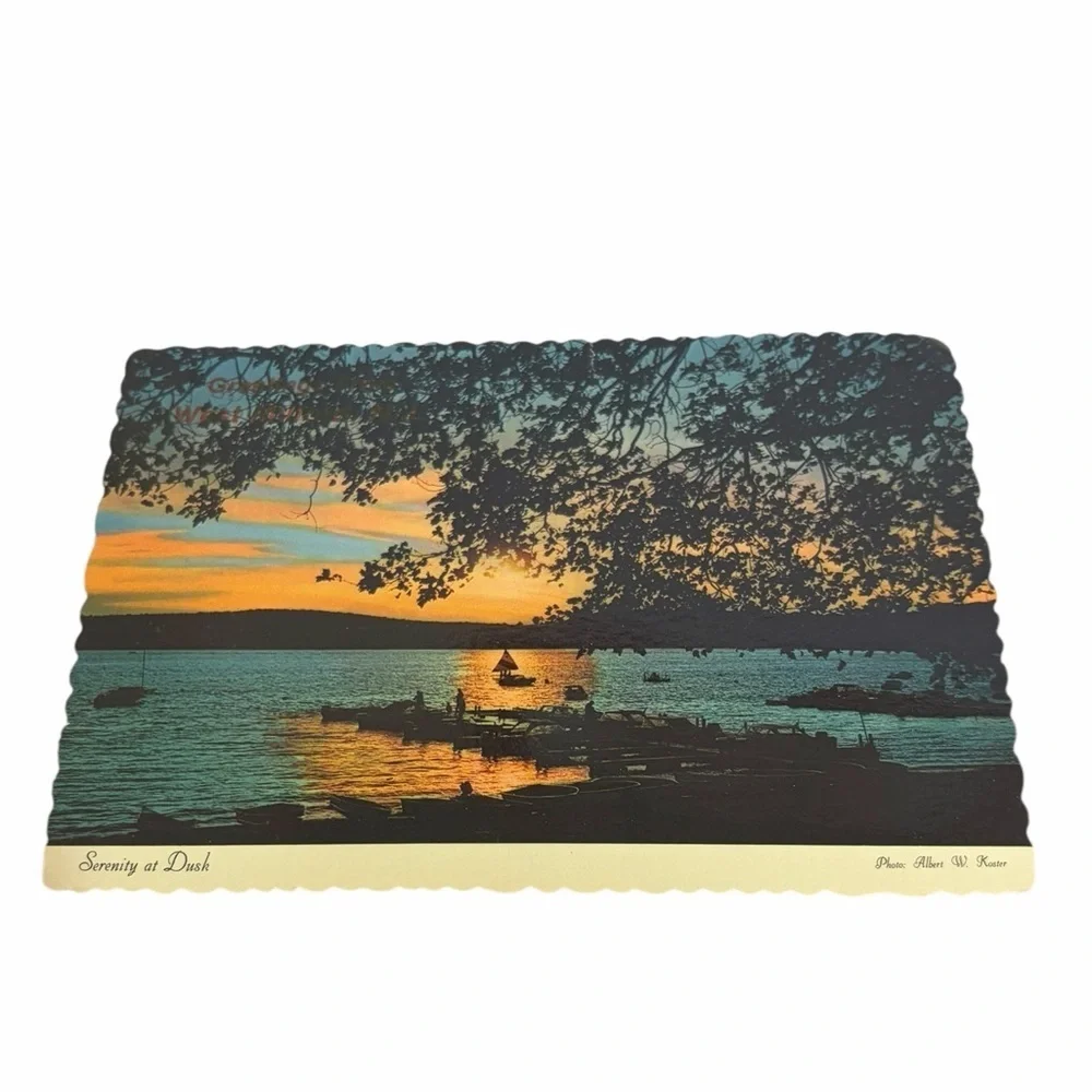 Serenity at Dusk Lakeside Sunset Print by Albert W. Koter Postcard